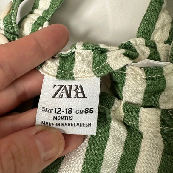 Zara Green Striped Shorts Overalls Sz 12-18 mo - Picture 5 of 7